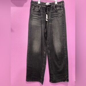 Rag & Bone Women's Miramar Terry Drawstring Wide Leg Jeans in Washed Black Jeans